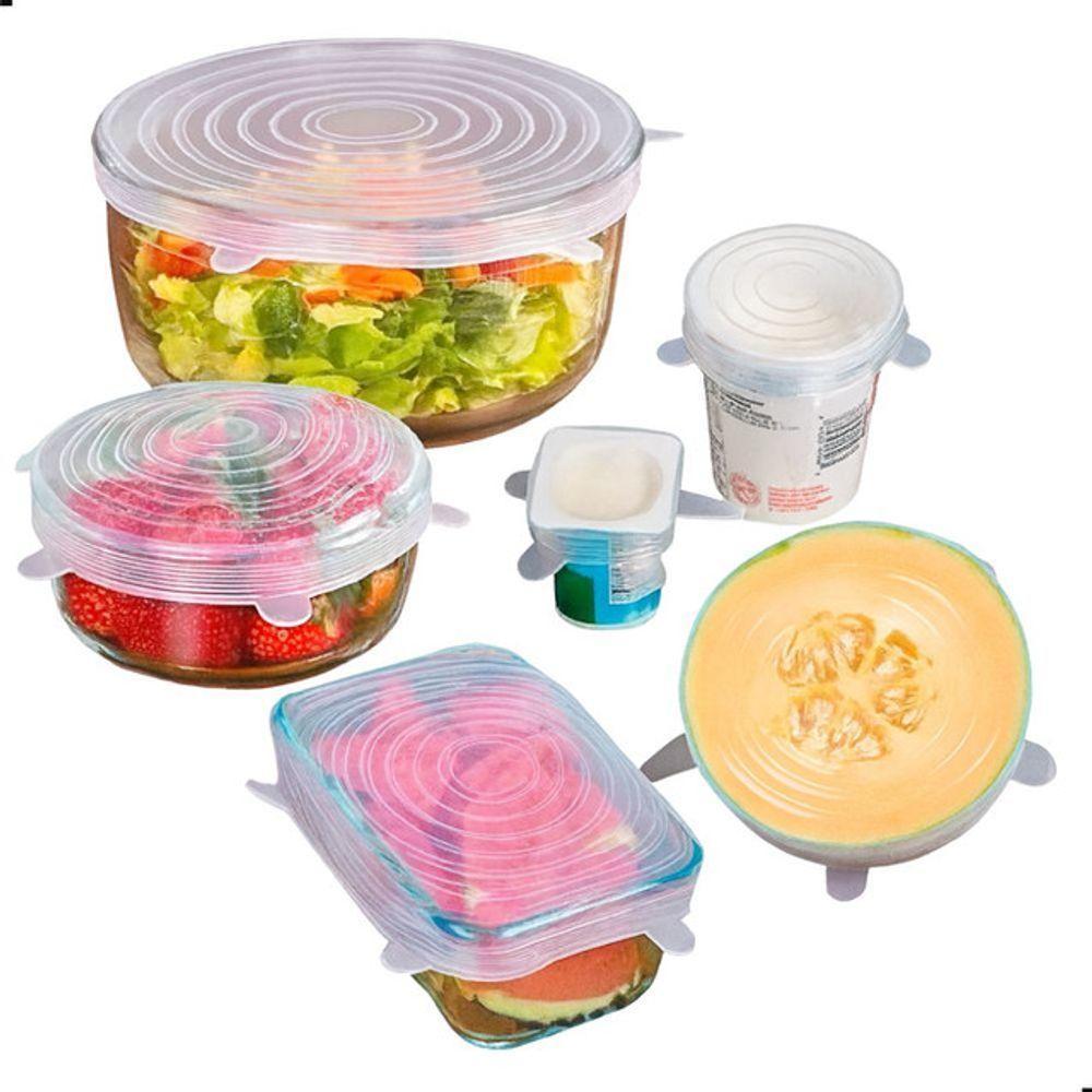 Kit 6 Tampas Silicone Universal Pote Panela Forma Reutilizável Elástico - 2