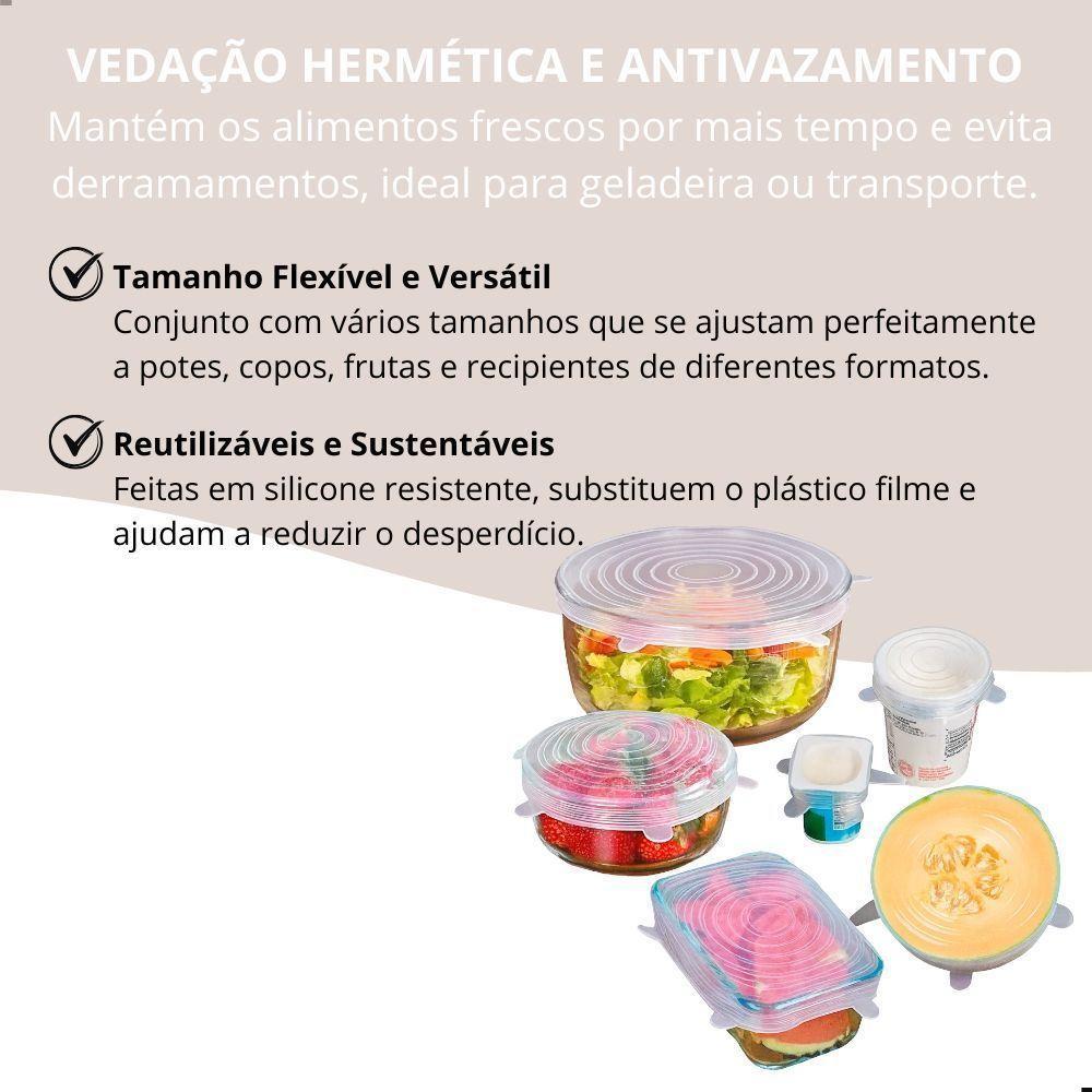 Kit 6 Tampas Silicone Universal Pote Panela Forma Reutilizável Elástico - 4