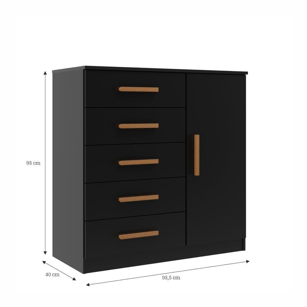 Cômoda Sapateira New Monaco 1 Porta 5 Gavetas - Black - 3