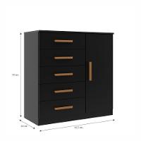 Cômoda Sapateira New Monaco 1 Porta 5 Gavetas - Black - 3