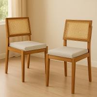 Conjunto De 2 Cadeiras Em Madeira Maciça Com Assento Em Linho Rainha Nesher Natural/off White - 1