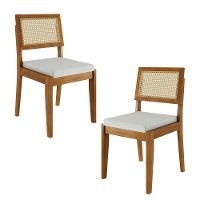 Conjunto De 2 Cadeiras Em Madeira Maciça Com Assento Em Linho Rainha Nesher Natural/off White - 2
