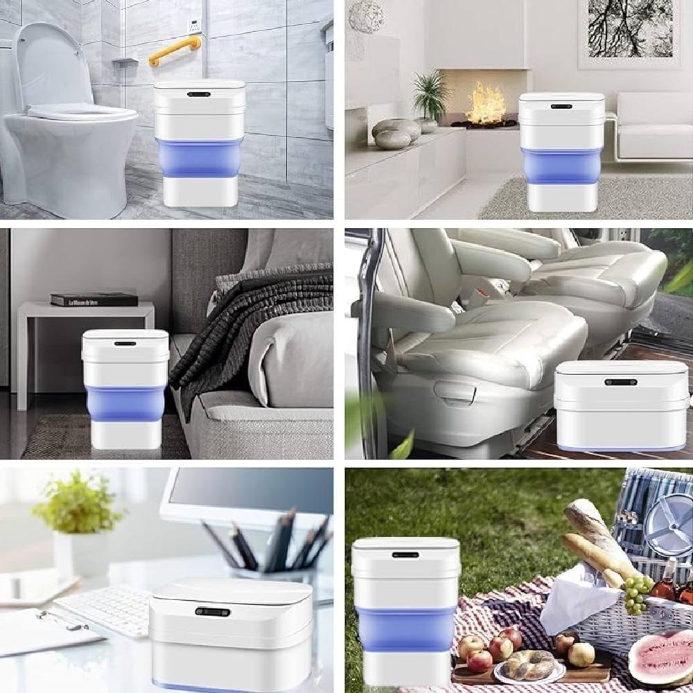 Cesto De Lixo Retratil Smart Lixeira Automatica Sensor Inteligente Para Praia Camping Viagem A Prova De Agua Azul - 6