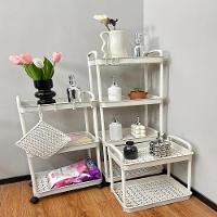 Carrinho Organizador 3 Prateleiras Andares Multiuso Auxiliar Papelaria Cozinha Banheiro Escritorio Gancho Rodinhas Branc - 2