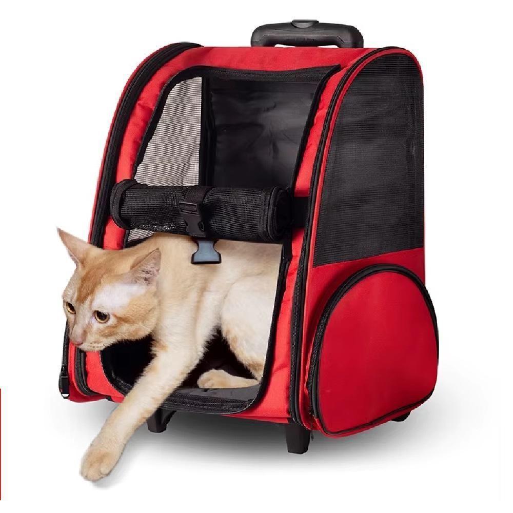 Carrinho Passeio Pet Bolsa De Rodinhas Caes Gato Mochila Viagem Calças Canguru Mala Luxo Completa - 4