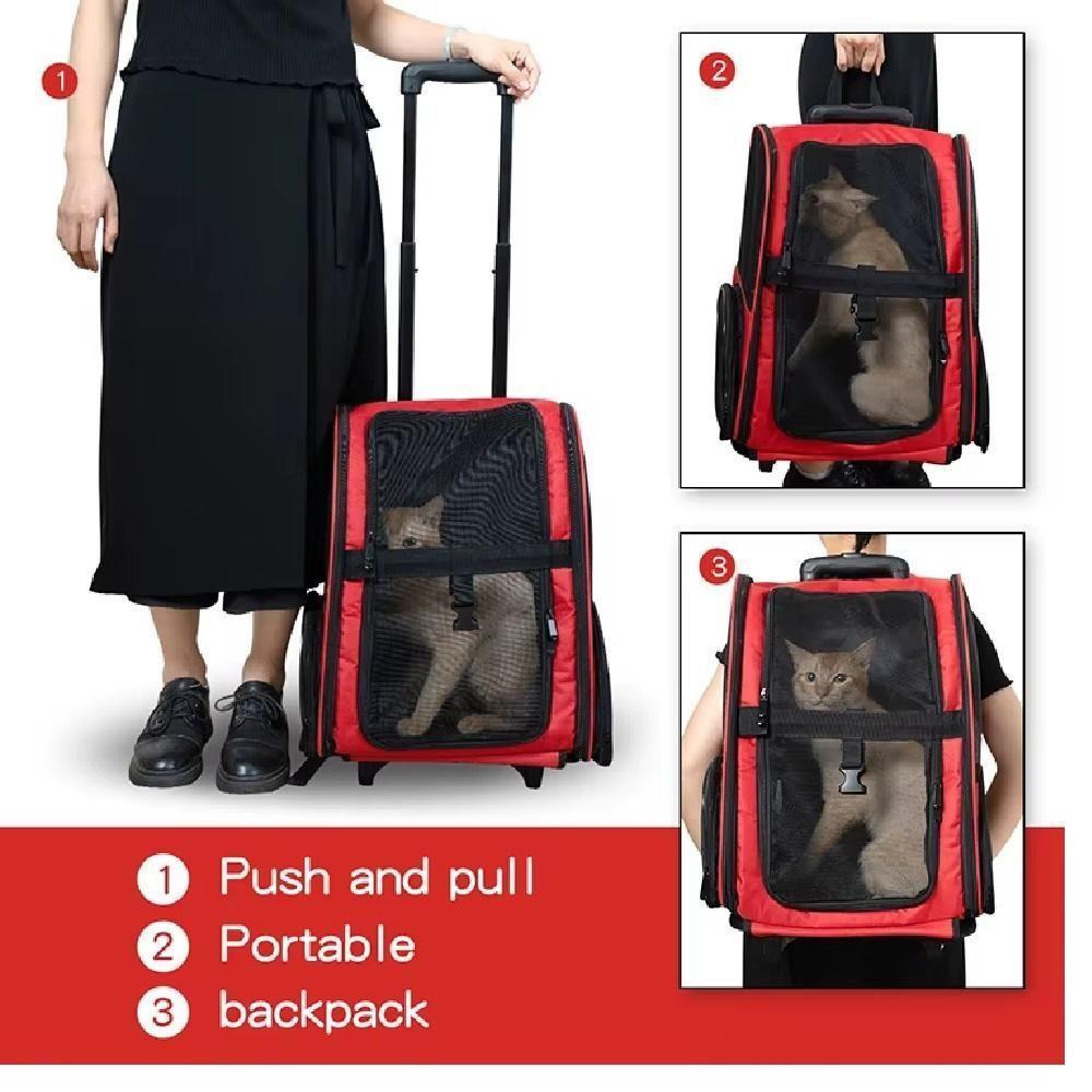 Carrinho Passeio Pet Bolsa De Rodinhas Caes Gato Mochila Viagem Calças Canguru Mala Luxo Completa - 5