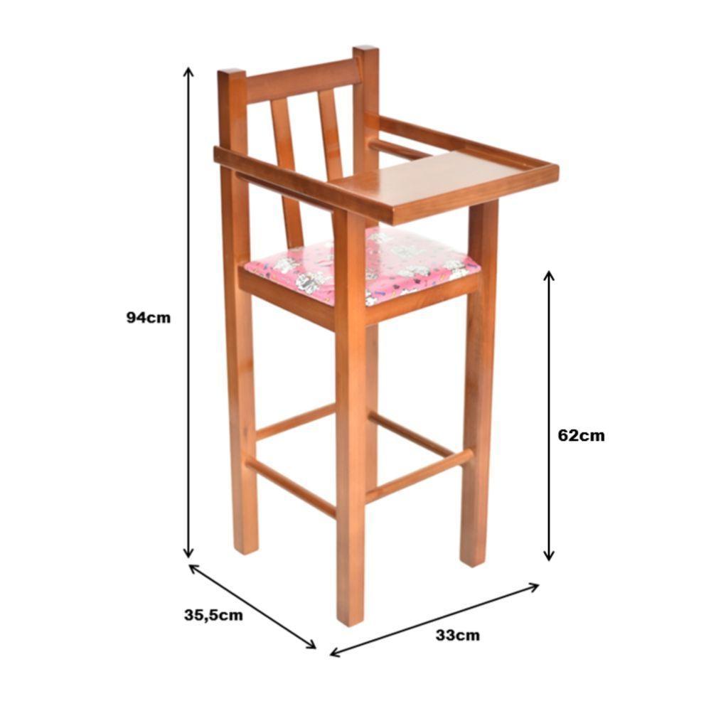 Cadeira De Alimentação Refeiçaõ Infantil Em Madeira Maciça Assento Rosa - 2