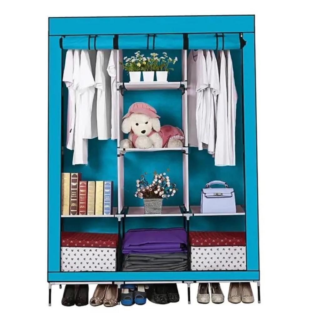 Guarda Roupa Portatil Grande Armario Sapateira Cabideiro Arara Praia Camping Viagem Prateleiras Organizador 175cm - 5