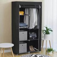 Guarda Roupa Duplo Portatil Cabideiro Arara Roupas 5 Prateleiras Armario Dobravel Organizador Preto - 3