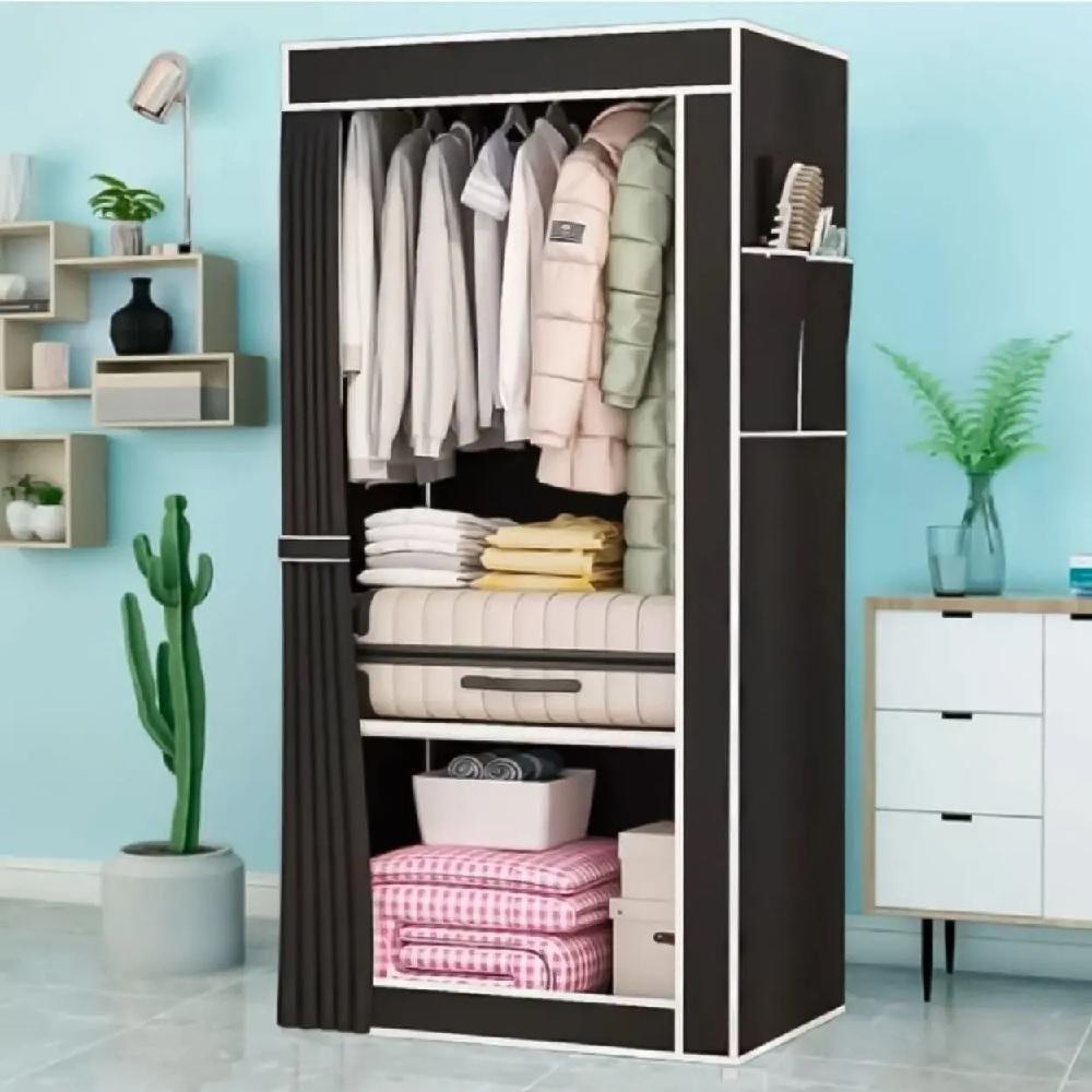 Guarda Roupa Dobravel Portatil Com Cabideiro Prateleira Multiuso Organizador Infantil Adulto Praia Brinquedos Preto - 2