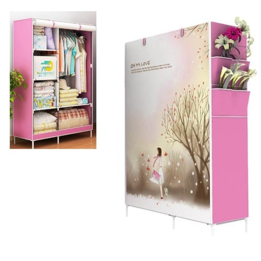 Guarda Roupa Adulto Portatil Arara Roupeiro Infantil Organizador Cabideiro Armario Prateleiras Rosa - 1