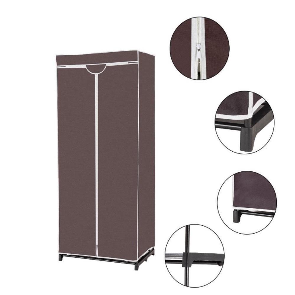 Guarda Roupa Arara Prateleira Cabideiro Portatil Armario Multifuncional Dobravel Organizador Marrom - 7