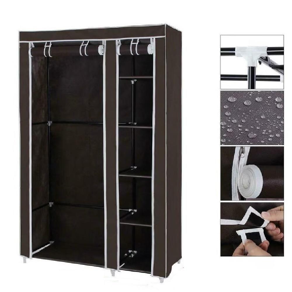 Guarda Roupa Cabideiro Organizador Portatil 4 Prateleiras Compacto Arara Closet Praia Quarto Brecho Marrom - 3