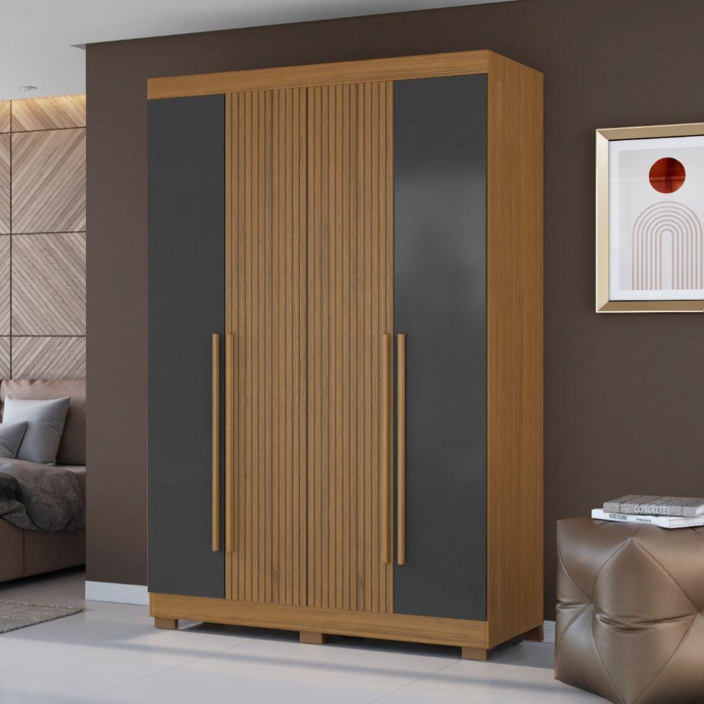 Guarda Roupas Solteiro Detalhe Ripado 3d Com 4 Portas 2 Gavetas Creta Madeirado/grafite - 2