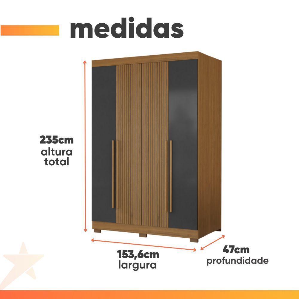 Guarda Roupas Solteiro Detalhe Ripado 3d Com 4 Portas 2 Gavetas Creta Madeirado/grafite - 3