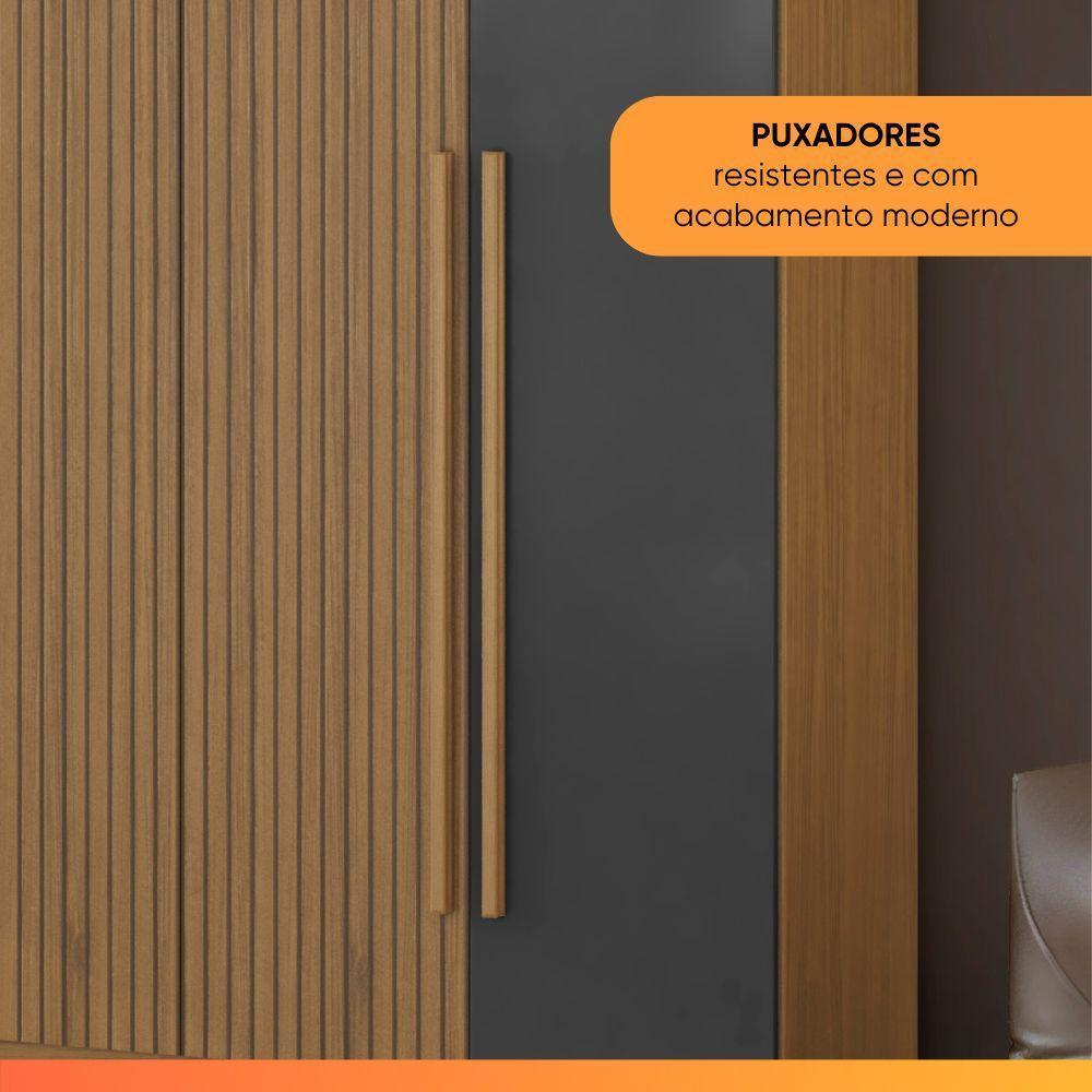 Guarda Roupas Solteiro Detalhe Ripado 3d Com 4 Portas 2 Gavetas Creta Madeirado/grafite - 6