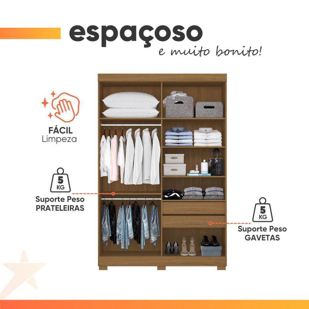 Guarda Roupas Solteiro Detalhe Ripado 3d Com 4 Portas 2 Gavetas Creta Madeirado/grafite - 8