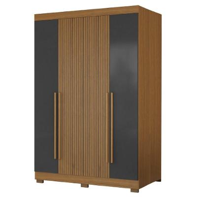 Guarda Roupas Solteiro Detalhe Ripado 3d Com 4 Portas 2 Gavetas Creta Madeirado/grafite