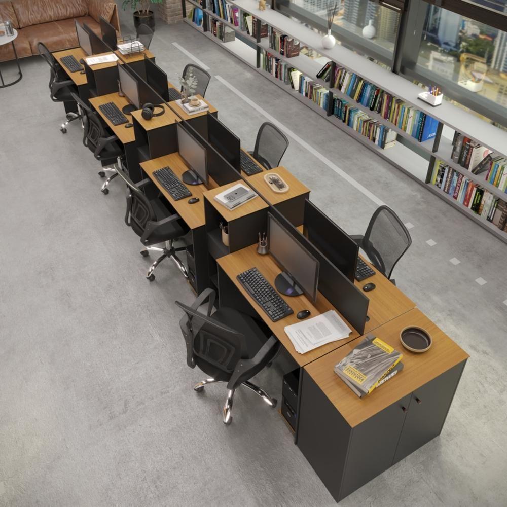 Estação De Trabalho 8 Lugares Tech Office 8 Mesas 6 Armários - Preto E Cedro Preto E Cedro - 1