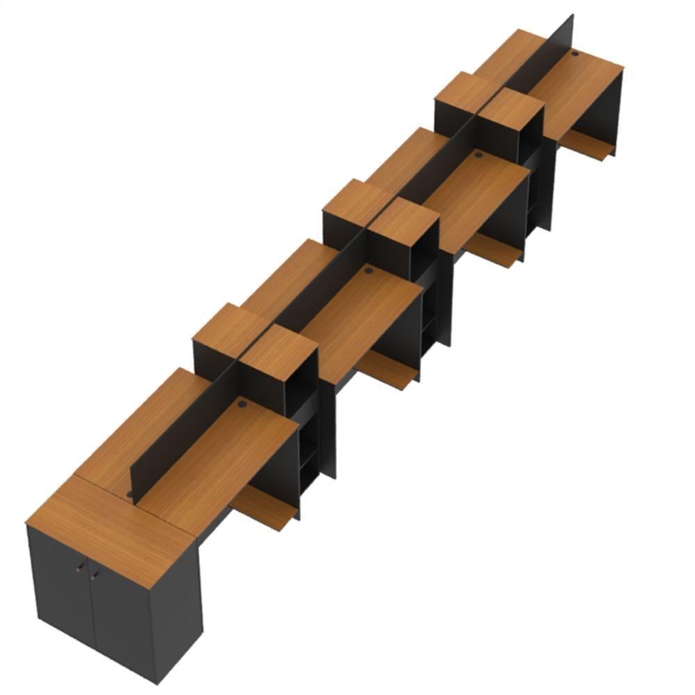 Estação De Trabalho 8 Lugares Tech Office 8 Mesas 6 Armários - Preto E Cedro Preto E Cedro - 3