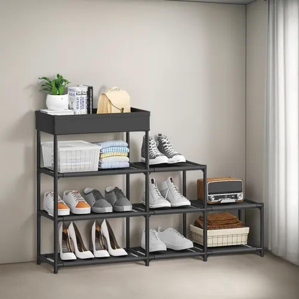 Estante Multiuso Sapateira 8 Prateleiras Cesto Vazado Organizador Quarto Closet Lavanderia Preto - 5