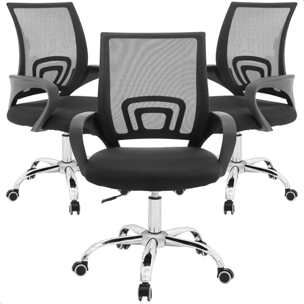 Kit 03 Cadeiras Escritório Giratória Preta Regulagem Altura - 1