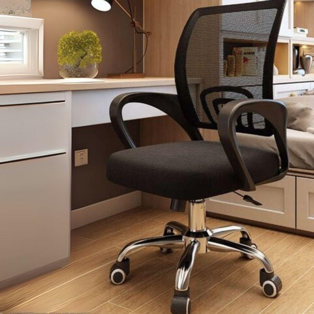 Kit 03 Cadeiras Escritório Giratória Preta Regulagem Altura - 8