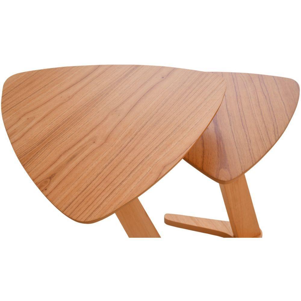 Conjunto Mesa Lateral De Apoio Flat Moderna Alta/baixa Madeira Maciça Amêndoa - 6