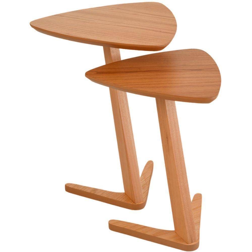 Conjunto Mesa Lateral De Apoio Flat Moderna Alta/baixa Madeira Maciça Amêndoa - 8