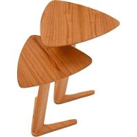 Conjunto Mesa Lateral De Apoio Flat Moderna Alta/baixa Madeira Maciça Amêndoa