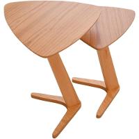 Conjunto Mesa Lateral De Apoio Flat Moderna Alta/baixa Madeira Maciça Amêndoa - 5