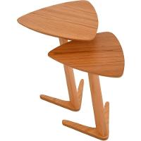 Conjunto Mesa Lateral De Apoio Flat Moderna Alta/baixa Madeira Maciça Amêndoa - 7