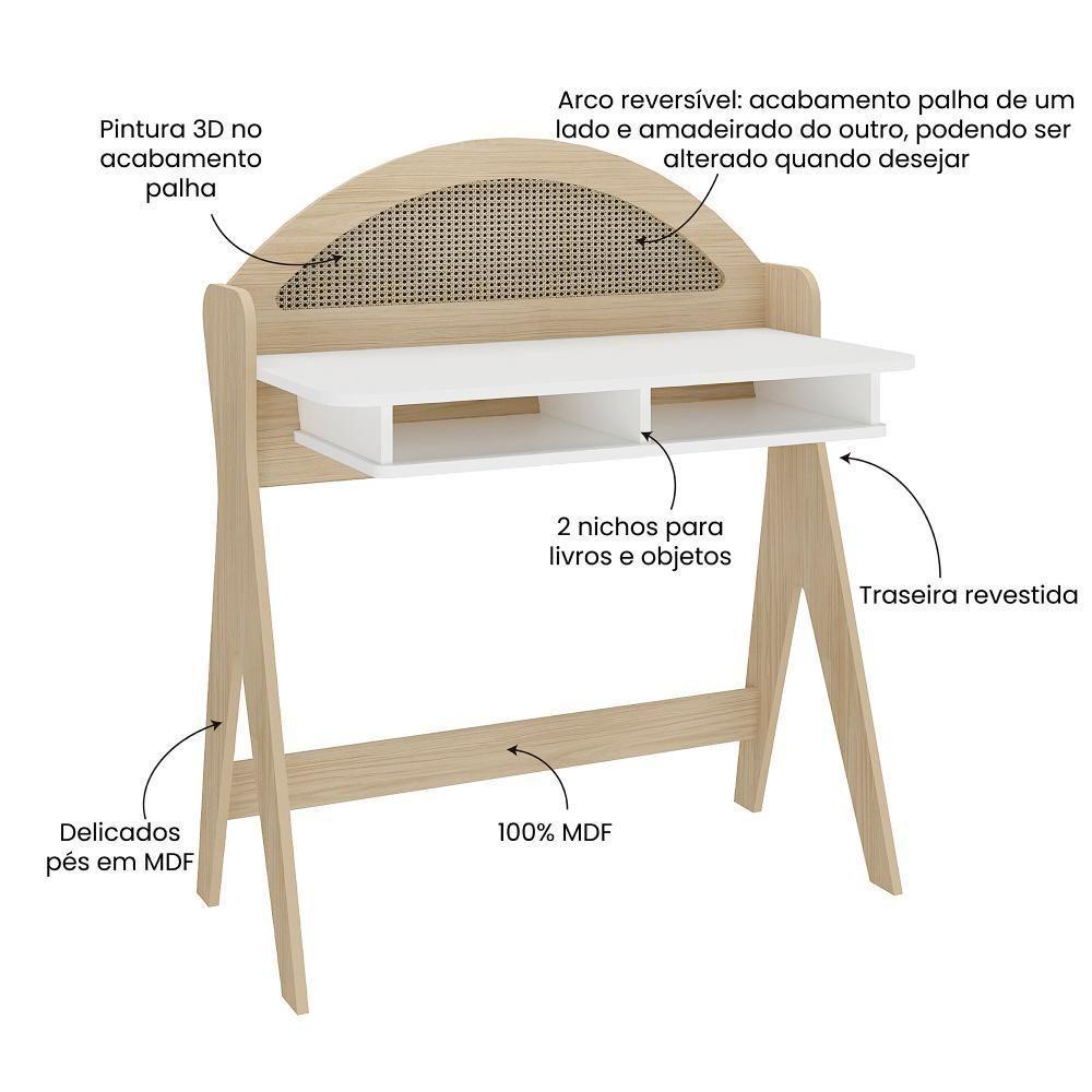 Conjunto Escritório Escrivaninha Ceci E Estante Multy Artely Naturale/branco Naturale/branco - 2