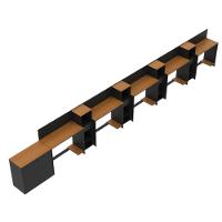 Conjunto De Escritório Tech 4 Livreiro 1 Buffet E 5 Mesas 90 - Preto E Cedro Preto E Cedro