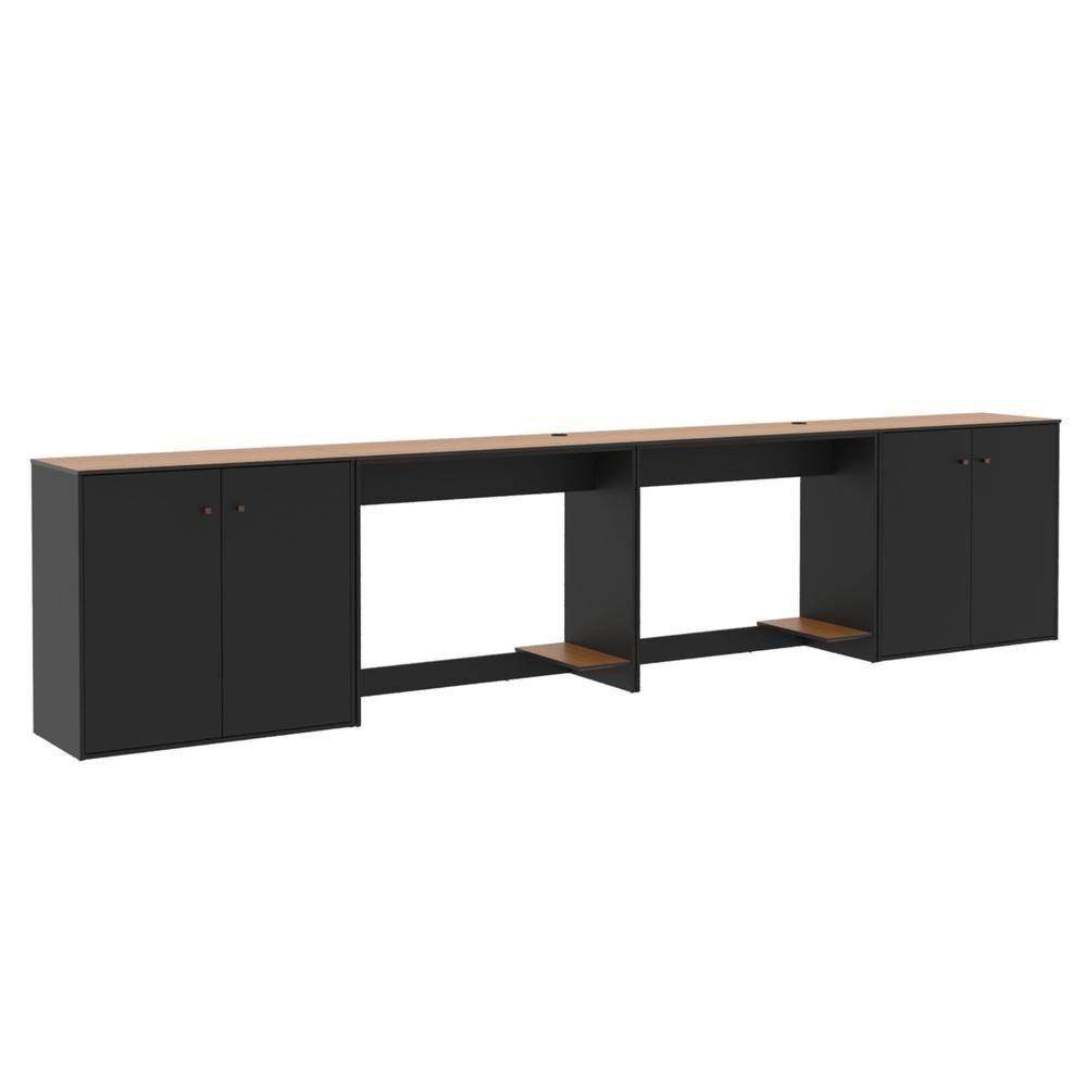 Conjunto De Escritório 4 Peças Tech Office 2 Mesas E 2 Apara - Preto E Cedro Preto E Cedro - 7