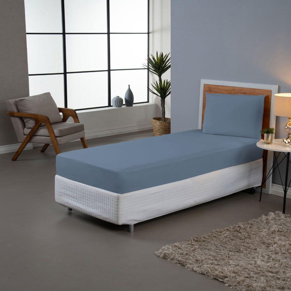 Jogo De Lençol Usual Solteiro 2 Peças Percal 180 Fios - Azul Escuro - 80% Poliéster- 20% Algodão - 2