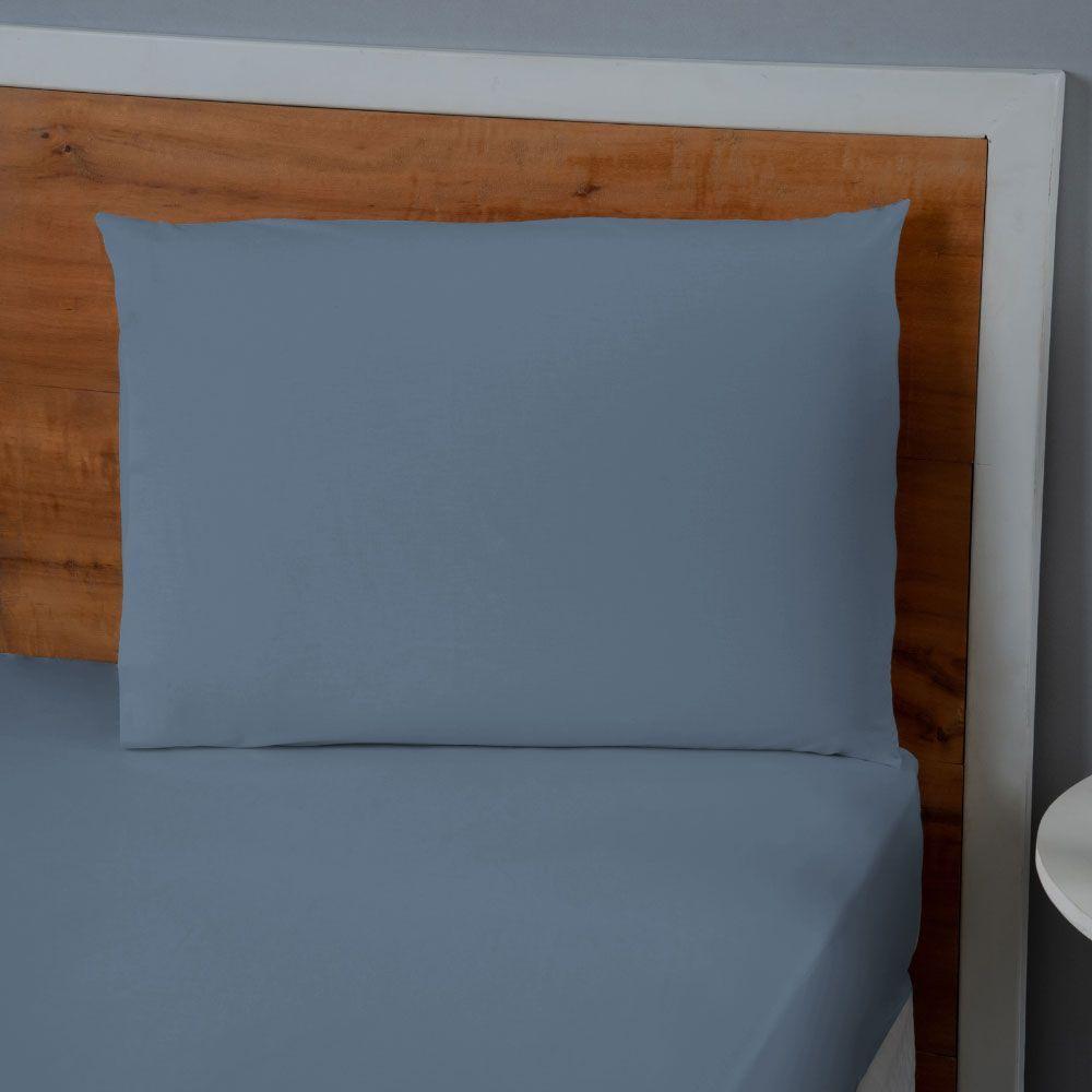 Jogo De Lençol Usual Solteiro 2 Peças Percal 180 Fios - Azul Escuro - 80% Poliéster- 20% Algodão - 3