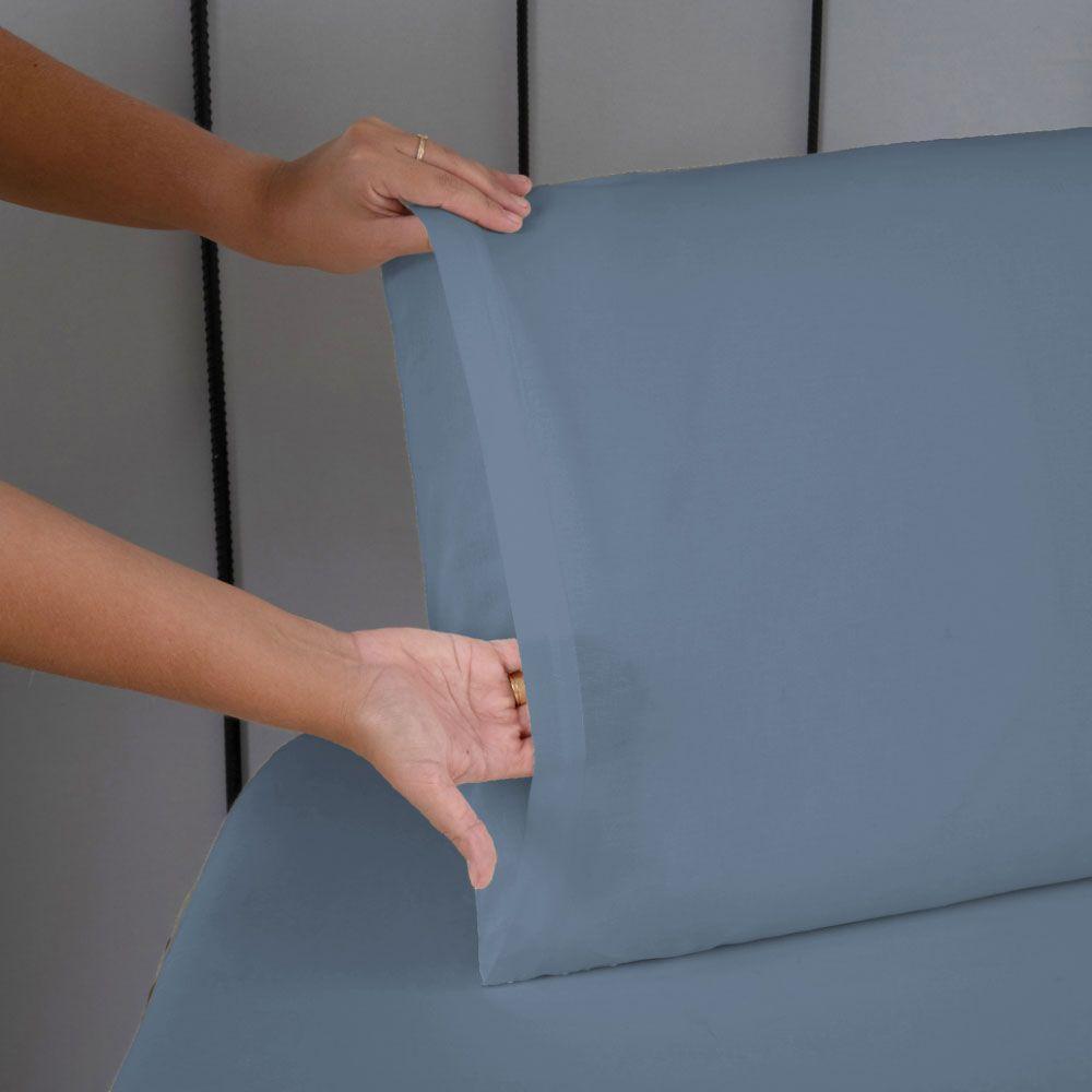 Jogo De Lençol Usual Solteiro 2 Peças Percal 180 Fios - Azul Escuro - 80% Poliéster- 20% Algodão - 4