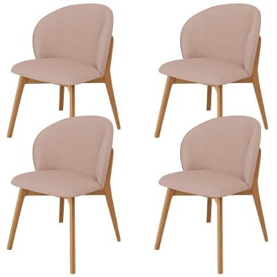 Kit 04 Cadeiras De Jantar E Estar Living Estofada Mia L02 Linho Rosê - Lyam Decor
