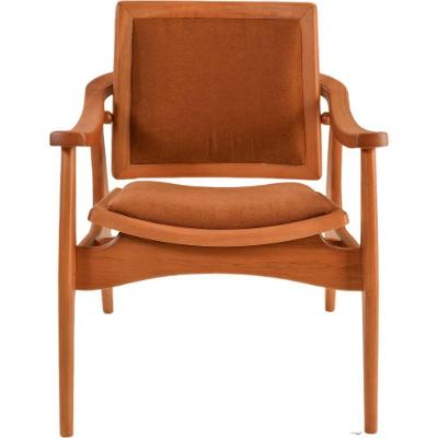 Poltrona Sala Ametista Madeira Maciça Amêndoa Toda Estofada Linho Caramelo