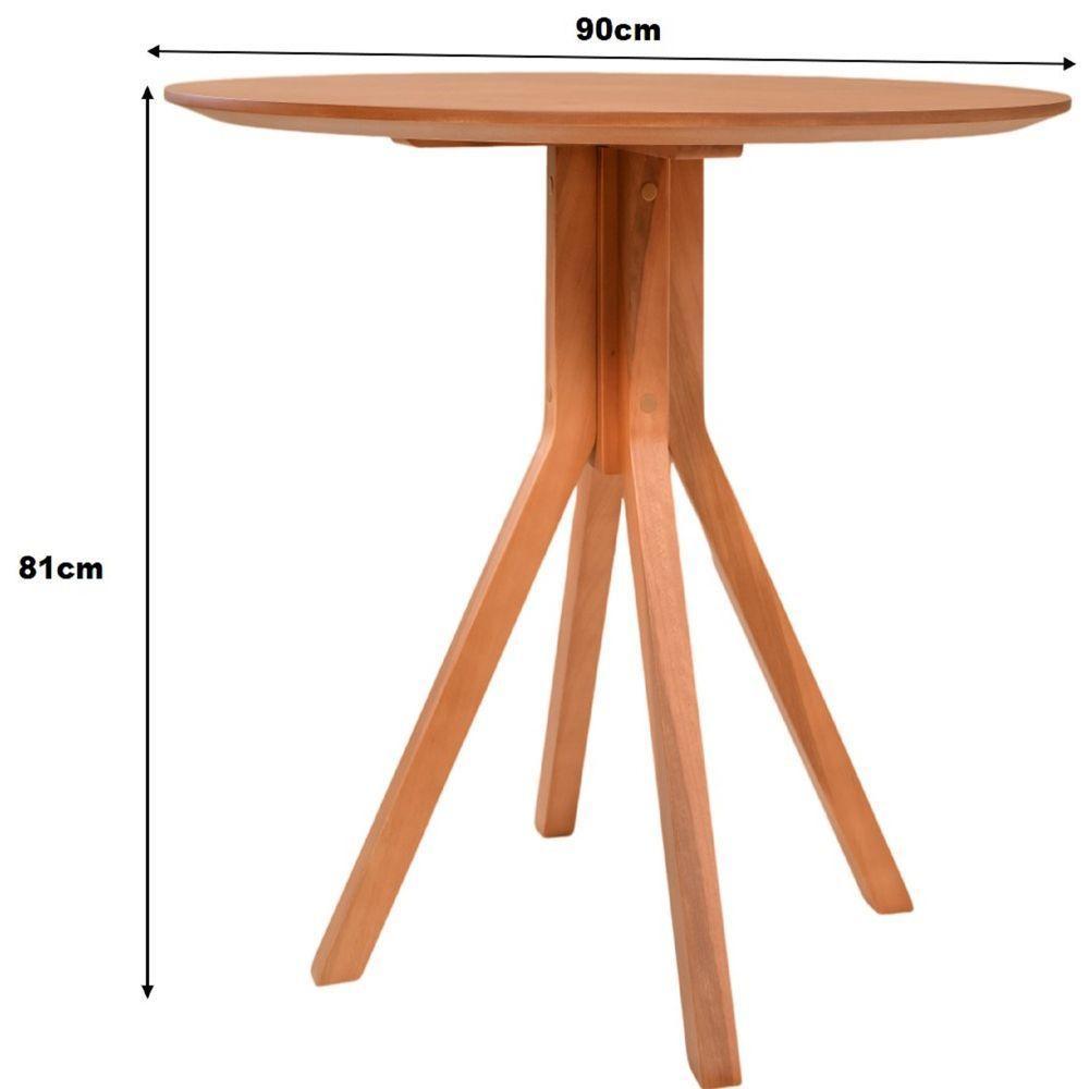 Mesa Gourmet Redonda Pequena Em Madeira Maciça Com Tampo Lâminado 90cm Amêndoa - 3