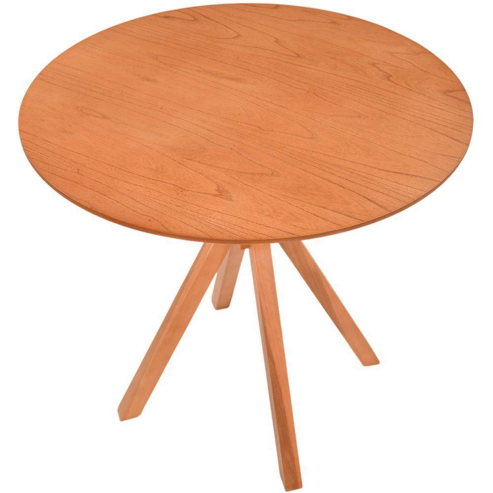 Mesa Gourmet Redonda Pequena Em Madeira Maciça Com Tampo Lâminado 90cm Amêndoa - 4