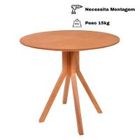 Mesa Gourmet Redonda Pequena Em Madeira Maciça Com Tampo Lâminado 90cm Amêndoa - 2