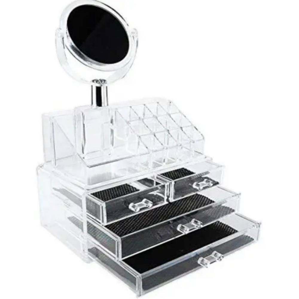 Organizador De Cosmeticos Maquiagem 4 Gavetas E Espelho Acrilico Porta Batom Pincel Lapis Joia - 2