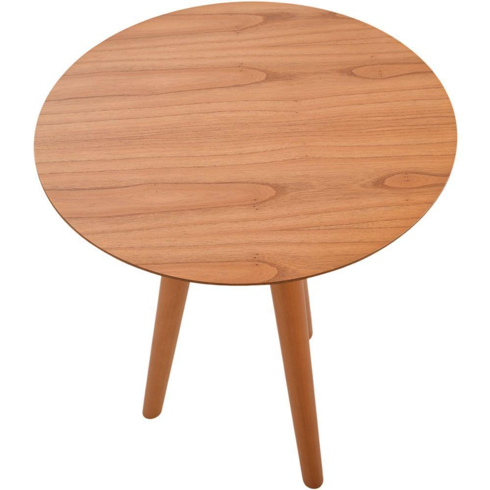 Mesa Lateral Baixa Pé Palito Em Madeira Maciça Com Tampo Lâminado Amendoa - 3