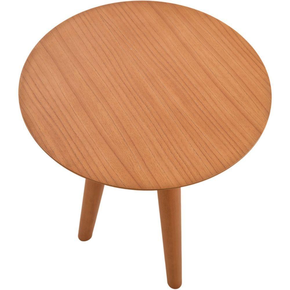 Mesa Lateral Baixa Pé Palito Em Madeira Maciça Com Tampo Lâminado Amendoa - 5