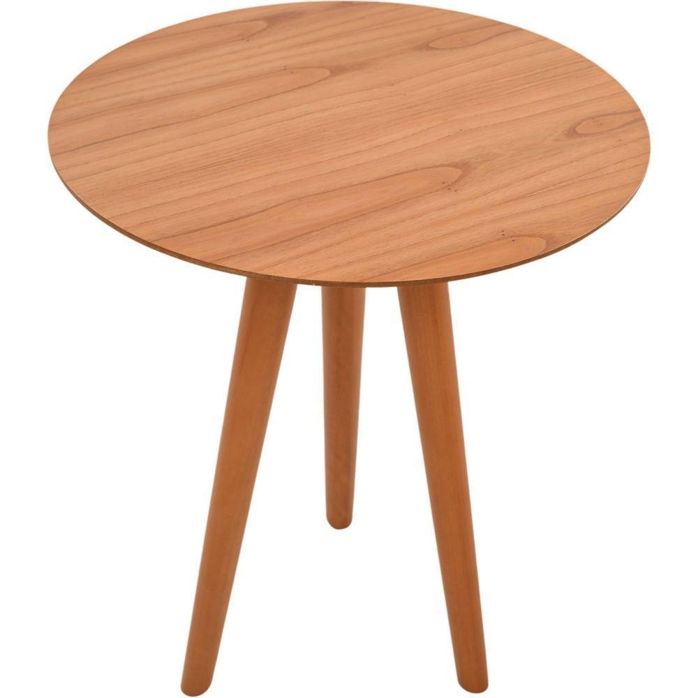 Mesa Lateral Baixa Pé Palito Em Madeira Maciça Com Tampo Lâminado Amendoa - 6