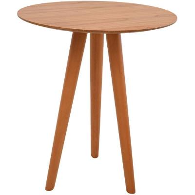 Mesa Lateral Baixa Pé Palito Em Madeira Maciça Com Tampo Lâminado Amendoa