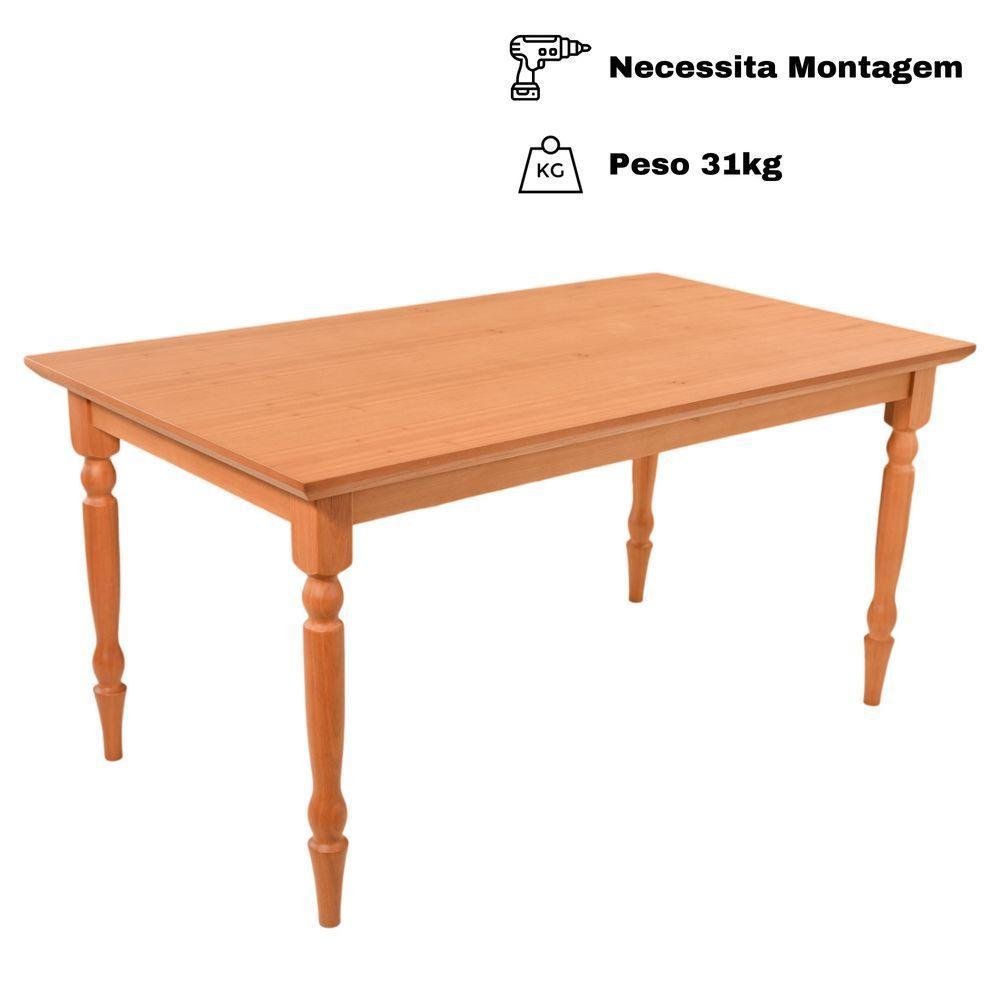 Mesa Jantar Orlando Em Madeira Maciça Com Tampo Lâminado 160x90 Pes Torneados - 2