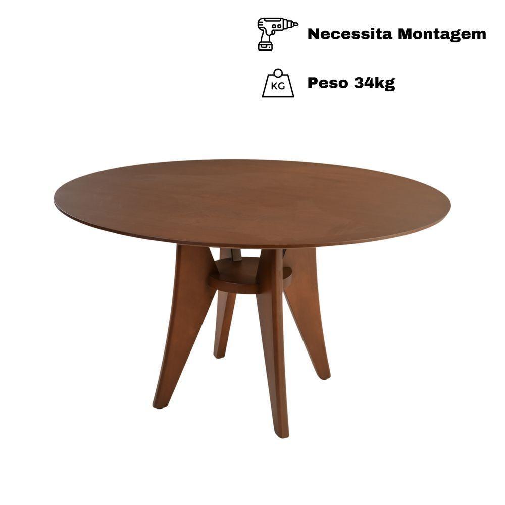 Mesa Jantar Ipanema Redonda Em Madeira Maciça Com Tampo Lâminado 136cm Castanho - 2